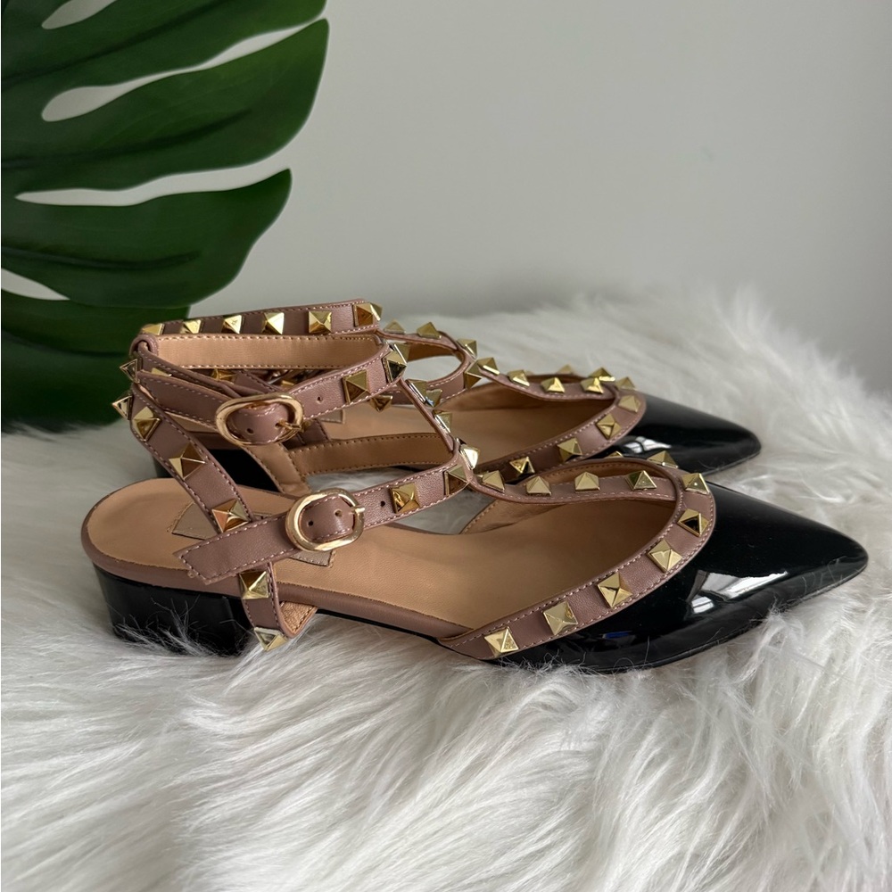 Valentino Black and Tan Studded Flats